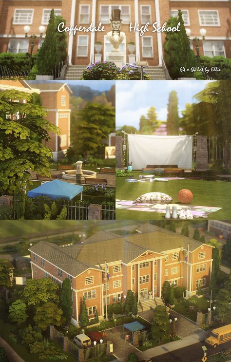 Sims 4 Dormitory, Sims 4 School Build, Copperdale High School Sims 4, Sims 4 School Building, Sims 4 Private School, Sims 4 Elementary School, Sims 4 Copperdale High School, Sims 4 Highschool Build, Ts4 High School