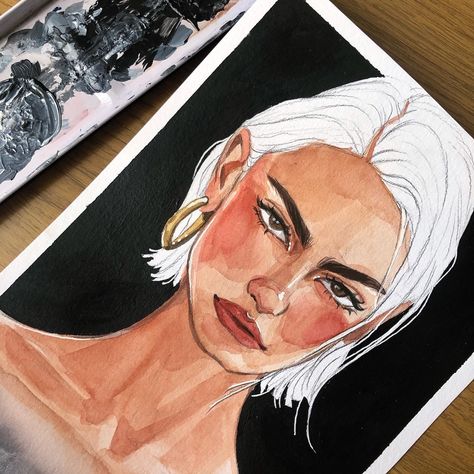 Marker Portrait Drawing, Painting Eyes, Watercolor Art Face, Watercolor Portrait Painting, Portraiture Art, Art Painting Gallery, Art Diary, Arte Sketchbook, Art Drawings Sketches Creative