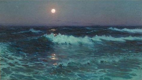 ~`✯`~LionelWalden Sea Pictures, Moonlight Painting, Ocean Vibes, Mystical Art, Wow Art, Seascape Paintings, New Wall, Blue Aesthetic, Pretty Art