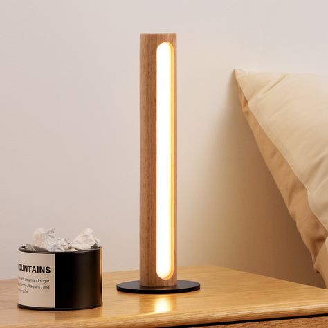 Mercer41 Cylinder Dimmable Led Table Lamp with Touch Control | Wayfair Wood Lamps Ideas, Wood Led Lamp, Computer Desk Organization, Cylinder Lamp, Dimmable Table Lamp, Industrial Design Sketch, Wood Works, Led Table, Product Ideas