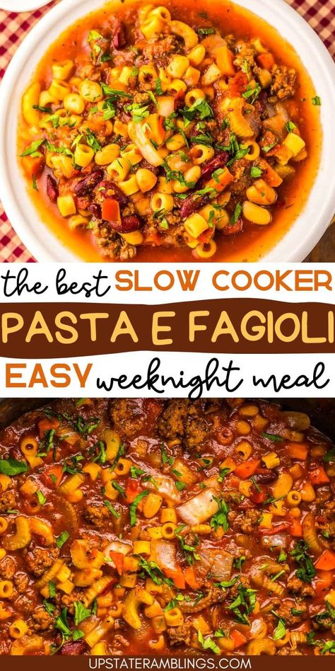 Olive Garden Pasta Fagioli Recipe, Pasta Fagioli Crockpot, Slow Cooker Pasta Fagioli, Pasta And Veggies, Pasta Fagioli Recipe, Slow Cooker Pasta Recipes, Pasta Fagioli Soup, Breakfast Sides Dishes, Pasta E Fagioli Soup