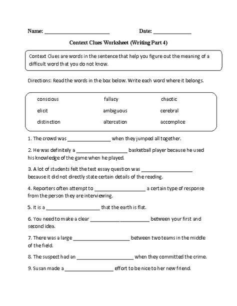 Context Clues Worksheet Writing Part 4 Intermediate Text Structure Worksheets, Informational Text Structures, Text Features Worksheet, Conjunctions Worksheet, 8th Grade Reading, Context Clues Worksheets, Spelling List, Struktur Teks, 6th Grade Worksheets