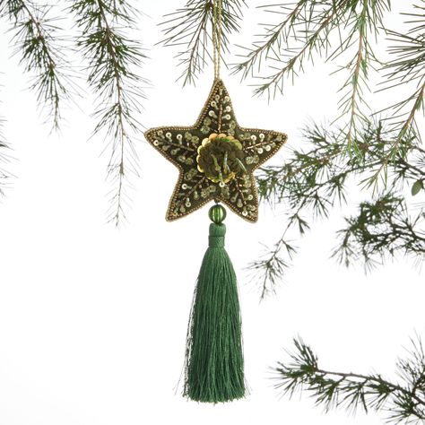 Green Velvet Star With Tassel Ornament - World Market Velvet Ornaments, Ramadan Celebration, Tassel Ornament, Diy Tassel, Christmas Inspo, Metal Stars, Christmas Tea, New Years Decorations, Christmas Toys