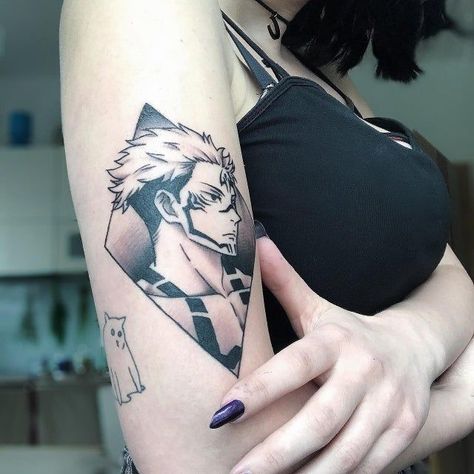 Anime Patchwork Tattoo Sleeve, Jujutsu Kaisen Tattoo, Sukuna Tattoo, Jjk Tattoo, Watercolor Tattoo Ideas, Tattoo Coloring Book, Mommy Tattoos, Anime Tattoo, Creepy Tattoos