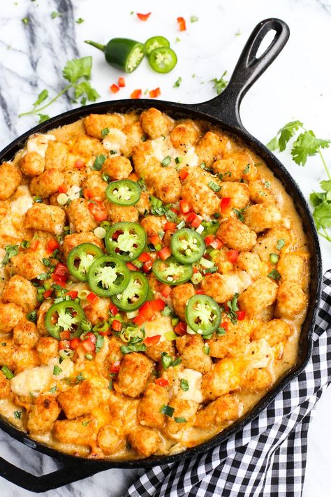 Kicked Up Tator Tot Hotdish Tater Tot Hotdish, Breakfast Nachos, Hotdish Recipes, Tater Tot Breakfast, Table D Hote, Nachos Recipe, Tater Tots, The Pioneer Woman, Creamed Mushrooms