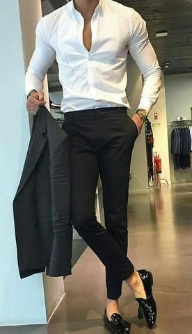 Speaking  of style for men, suited men of mens formal look comes up first. But it’s not  just about men in suits classy, suit fashion or pocket square style. Find  inspiration of men fashion, including mens fashion street, casual wear for men,  men bracelet, and ring men, on our board. Men s style can be cool and unique.  Get nice mens outfits like casual mens outfits, gems jewelry, or classy suits,  and create your own man style.#guycasual #fashionstylemen #mensfashionstyling  #manshion White Shirt, Hands On, Black Pants, A Man, Pants, White, Black, Trousers