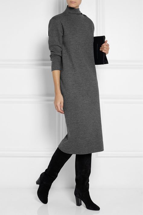 Dress With Black Boots, Outfits Con Jeans, Woolen Dresses, Pakistani Fashion Casual, Lady Style, Calf Length Dress, Cashmere Dress, School Clothes, Sweater Dress Women