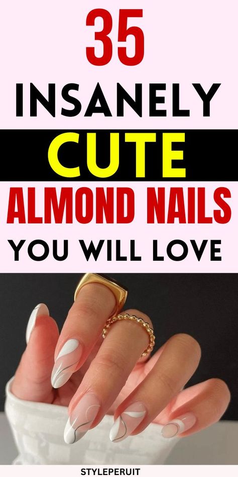 Almond-shaped nails are a popular and versatile nail design. Here are 35 cute almond nail designs and ideas that you might love: #nails #Cutenail #manicure #Naildesigns #nailideas Almond Point Nails Designs, Almond Shaped Gel X Nails, Almond Shape Gel Nail Designs, Nail Design Almond Shape Classy, Dipped Almond Shaped Nails, Almond Shaped Nails Medium Length, Professional Almond Nails, Nails 2024 Almond Shape, Nail Designs Trending Now Almond