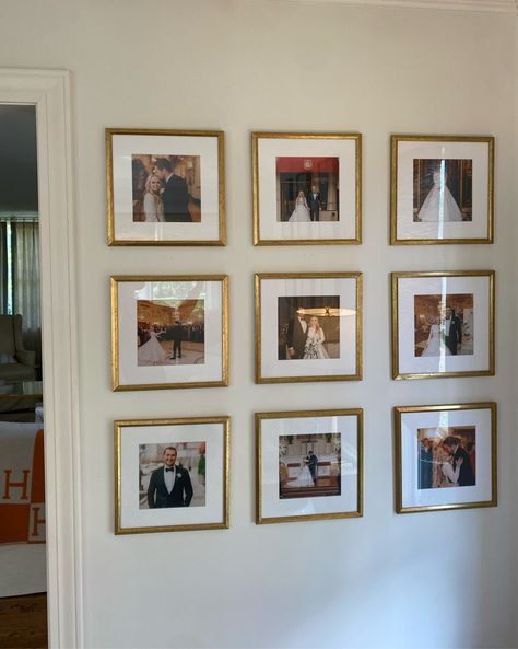 Gold Wall Picture Frames, Gold Frame Picture Wall, Gold Picture Frames On The Wall, Gold Frames On Wall, Gold Picture Frame Wall, Gold Frame Gallery Wall, Gold Gallery Wall, Apartment 2023, Frame Arrangement