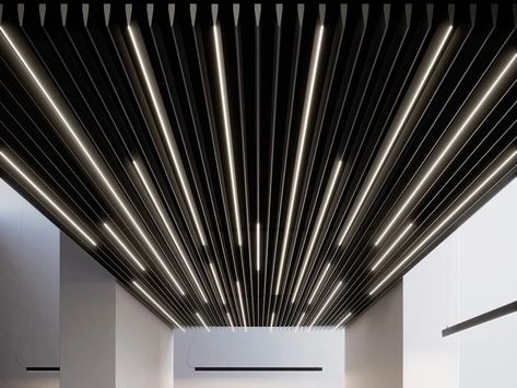 Aluminium ceiling panels DRESSWALLSTRIPES LN10/120-L by Dresswall Strip Light Ceiling Design, Aluminium Ceiling, Integrated Lighting, Partition Walls, 3d Wall Tiles, Space Dividers, Live In Style, Divider Wall, Dimmable Led Lights