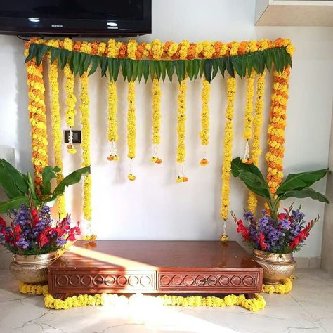 Aanprashn Decoration, Simple Janamastmi Decoration At Home, Annprashan Decor At Home, Lakshmipujan Decoration, Panchmasi Decorations Idea, Dashama Decoration At Home, Small Mandir Decoration Ideas At Home, Vigneswara Dampu Decoration, Flower Decoration For Pooja On Wall