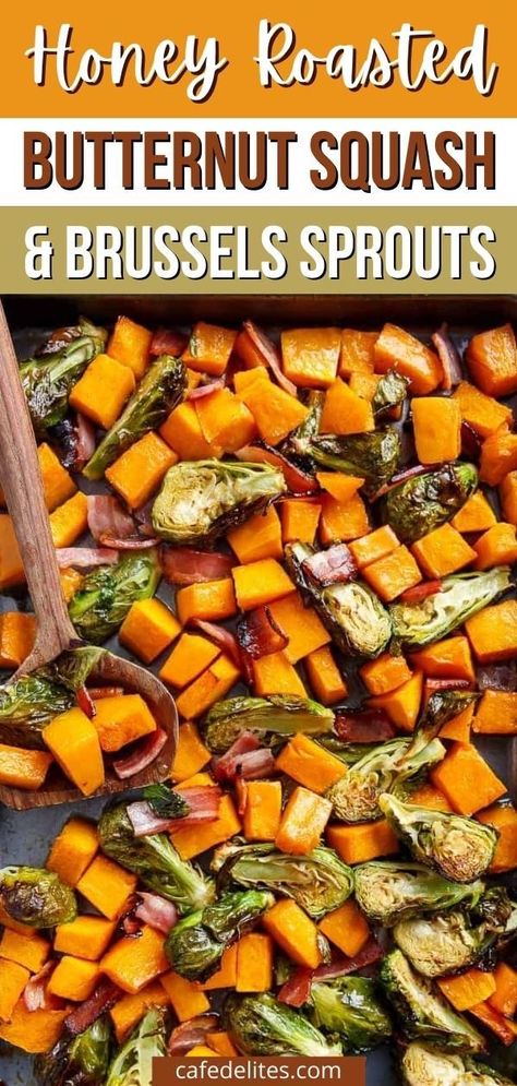 Honey Roasted Butternut Squash, Honey Brussel Sprouts, Bacon Side Dishes, Butternut Squash Side Dish, Butternut Squash Bacon, Butternut Squash Recipes Roasted, Crispy Brussel Sprouts, Brussels Sprouts With Bacon, Freezer Meal Planning