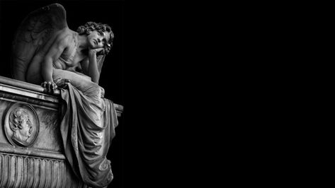 Angel Sculpture Art, Desktop Wallpaper Black, Pc Desktop Wallpaper, Light Purple Wallpaper, Greek Paintings, Advanced Typography, Greek Statues, Angel Wallpaper, Roman Sculpture