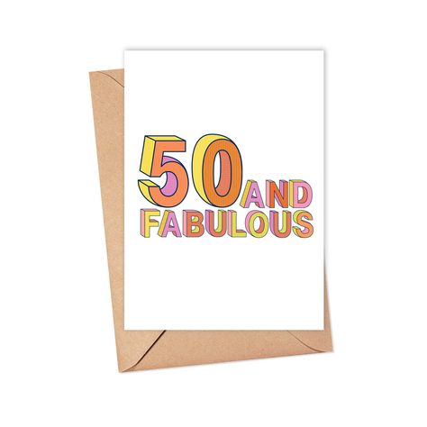 50th Birthday Card, Birthday Card For Him, 50 And Fabulous, Milestone Birthday, Hand Written, 50th Birthday, Yellow Orange, In Time, Envelope