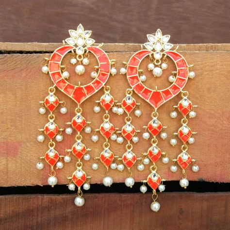 Orange Earrings Indian, Earrings For Lehenga, Lehenga For Women, Dress Anarkali, Lehenga Dress, Meenakari Earrings, Suit For Wedding, Invitation Layout, Fashion Ecommerce