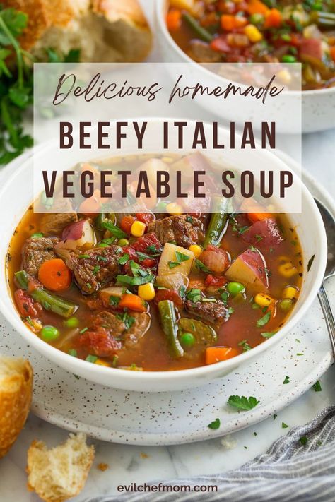 Beefy Italian Vegetable Soup Italian Beef Vegetable Soup, Italian Beef Soup Recipes, Beef Stew Vegetable Soup, Soups Low Carb, Beef Veggie Soup, Italian Vegetable Soup, Hamburger Vegetable Soup, Roasted Vegetable Soup, Beef And Vegetables