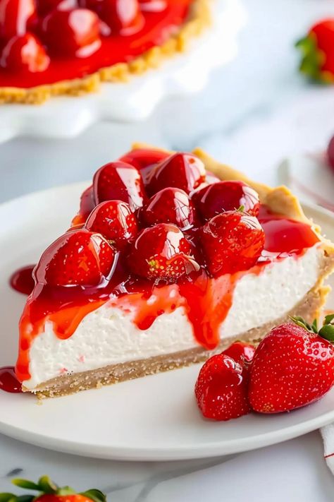 This strawberry cream pie is so easy and delicious! With a graham cracker crust and no-bake filling, it's perfect for parties and potlucks. Birthday Pie, Baked Strawberry Pie, Strawberry Cream Cheese Pie, Easy Cream Pie, Strawberry Cream Pie, Birthday Pies, Strawberry Things, Strawberry Cream Pies, Simple Family Meals