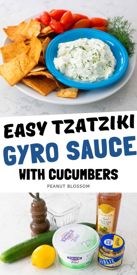 Tzatziki Sauce for Gyros Cucumber Sauce For Gyros, Sauce For Gyros, Greek Cucumber Sauce, Taziki Sauce, Easy Tzatziki Sauce, Easy Tzatziki, Greek Yogurt Dip, Greek Pizza, Cucumber Sauce