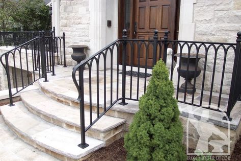 Click to Close Outdoor Railings For Steps, Railings For Steps, Wrought Iron Railing Exterior, Outdoor Railings, Exterior Railing, Iron Railings Outdoor, Exterior Stair Railing, Exterior Railings, Front Porch Landscape