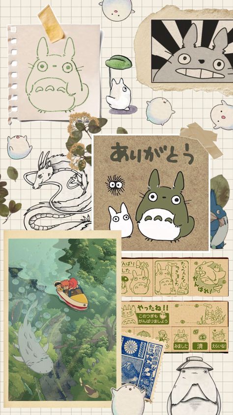 #studioghibli #totoro #ponyo #spiritedaway #ghibli #myneighbortotoro #paper #green Studio Ghibli Fanart, Studio Ghibli Background, Collage Scrapbook, Ghibli Artwork, Studio Ghibli Movies, Studio Ghibli Art, Collage Background, Ghibli Art, Ghibli Movies