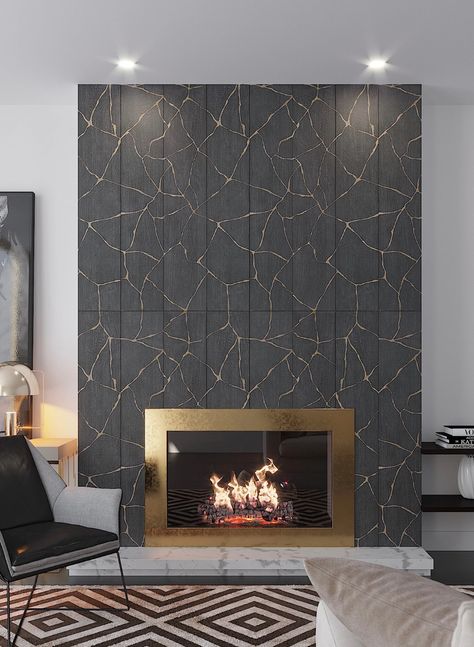 Go Big or Go Home: Advantages of Using Large Format Tiles in Interior Design Contemporary Fireplace Designs, Fireplace Feature Wall, Room Wall Tiles, Fireplace Tile Surround, Unique Tile, Large Tile, Contemporary Fireplace, Large Format Tile, Modern Tiles