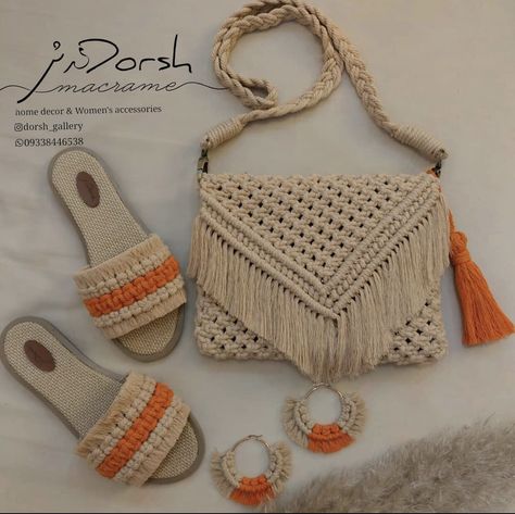 Macrame Shoes Diy, Macrame Bag New Design, Macrame Sling Bag Design, Beach Crochet Bag With Macrame Details, Macrame Bag Colorful, Summer Everyday Crochet Macrame Bag, Crochet Clothes Aesthetic, Crochet Macrame, Sandals Patterns