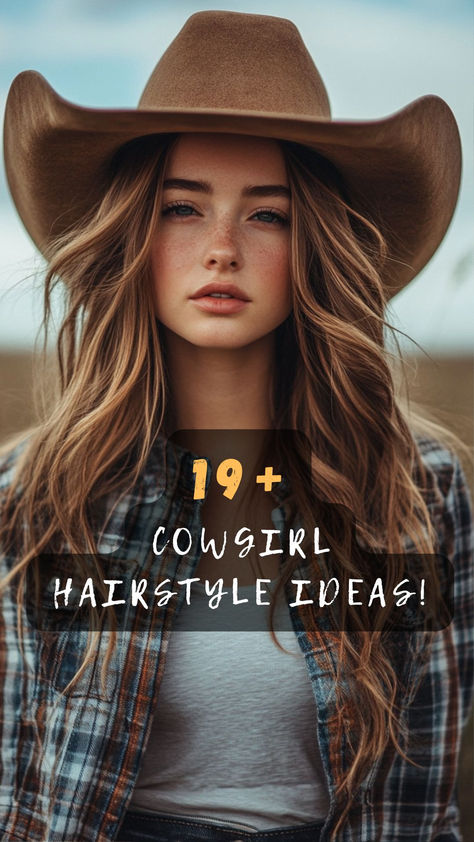 Want to channel your inner cowgirl? Click to explore 19 chic cowgirl hairstyles. Perfect for adding a rustic charm to your look! 🌾👢 #CowgirlStyle #Hairstyles #RusticCharm #HairInspiration #ChicLooks How To Style Hair With Cowboy Hat, Western Half Up Hairstyles, Western Outfit Hairstyles, Country Hairstyles For Medium Hair, Western Hairstyles For Women For Wedding, Cowboy Hat Hair Styles For Women, Cute Country Hairstyles Cowgirls Hair, Hair Styles With Cowboy Hat, Hairstyle With Cowboy Hat