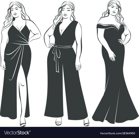 Fashion Illustration Plus Size, Plus Size Croquis, Plus Size Drawing, Plus Zise, Blouse Designs Catalogue, Painted Florals, Fashion Vector, Figure Dress, Clothing Sketches