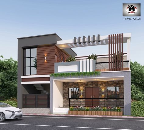 House Parapet Wall Design, Single Story House Elevation, Arch Daily House, Point Perspective Room, Parapet Wall Design, Parapet Design, One Point Perspective Room, Ground Floor Elevation, Perspective Room