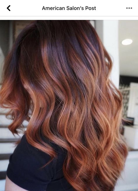 Red Balayage Hair Natural, Bright Copper Balayage Brunette, Long Hair Copper Balayage, Auburn Melt Hair, Red Hair Bayalage Copper, Cowboy Copper Ombre Hair, Summer Red Balayage Hair, Rooty Copper Hair, Brunette To Auburn Balayage