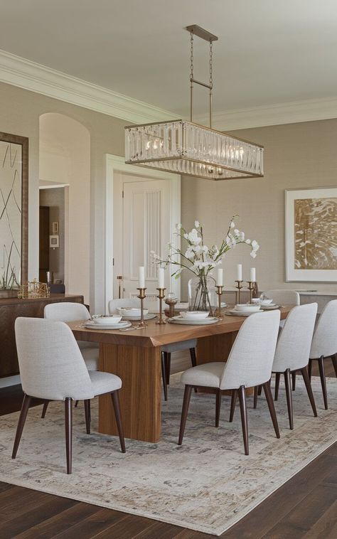 23 Transitional Dining Room Ideas to Elevate Your Home Design Classic Contemporary Dining Room, Vintage Modern Dining Room, Transitional Dining Room Ideas, Transitional Dining Room Inspiration, Studio Mcgee Dining Room, Transitional Dining Room Table, Coastal Dining Room Ideas, Organic Dining Room, Dining Room Decor Traditional