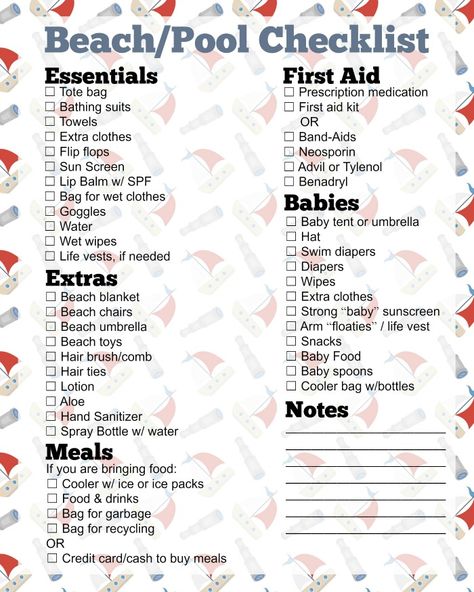 Headed to the Beach Grab our Handy Checklist Beach Needs Packing Lists, Pool Checklist, Beach Day Checklist, Beach Packing List For Teenage Girl, Day At The Beach Checklist, Printable Whole Family Beach Vacation Packing List, Beach Checklist, Family Beach Day, Beach Day Essentials