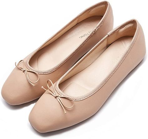 Amazon.com | AFEETSING Women's Round Toe Ballet Flats Comfortable Bow Dressy Flats Shoes for Women (A-Nude, Numeric_8) | Flats Orange Ballet Flats, Dressy Flats Shoes, Coach Loafers, Dressy Flats, Black Patent Leather Flats, Comfy Flats, Brown Leather Loafers, Ballet Slippers, Navy Shoes