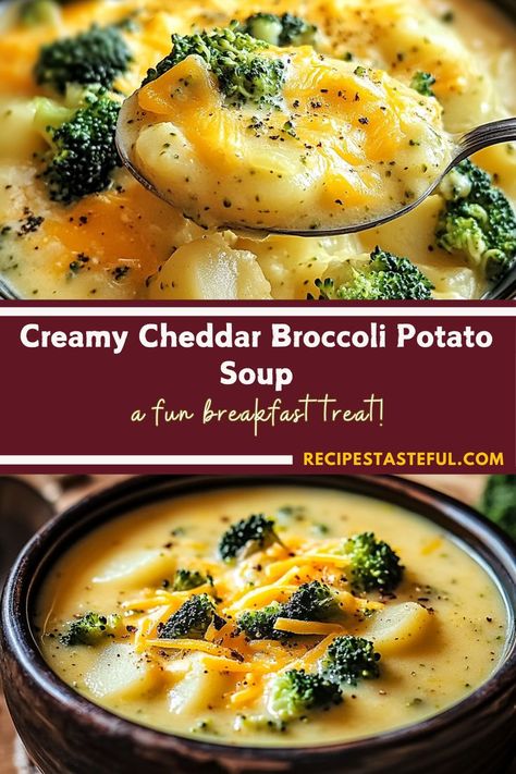 Creamy Cheddar Broccoli Potato Soup is a comforting and hearty dish that’s perfect for chilly days. Loaded with tender potatoes, fresh broccoli, and rich cheddar cheese, this creamy soup is both filling and flavorful. It’s a cozy bowl of goodness, ideal for warming up your family on a cold evening or serving as a satisfying lunch! Loaded Broccoli Potato Soup, Easy Delicious Soups, Mashed Potato Soup Recipe, Crockpot Soups And Stews, Potato Broccoli Soup, Cheddar Broccoli Potato Soup, Healthy Potato Soup, Mashed Potato Soup, Potato Cheddar Soup