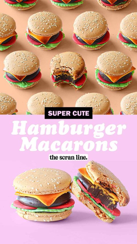 Hamburger Macarons Fun Macaron Shapes, Minecraft Macarons, Macaroon Decoration, Cute Macaron Ideas, Macaron Decoration Ideas, Macaroons Cute, Decorated Macarons, Unicorn Macaron, Cookies With Fondant