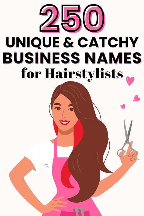 As a hairstylist, your business name is one of the first things that potential clients will notice about you. It's important to have a catchy and memorable name that reflects your unique style and brand. Here are 250 creative business names for hairstylists! Names For Beauty Parlor, Salon Studio Names, Hairstylist Usernames, Username For Hairstylist, Hair Studio Names Ideas, Cosmetology Username Ideas, Wig Business Names, Building Clientele Hair Stylists, Names For Salons Ideas