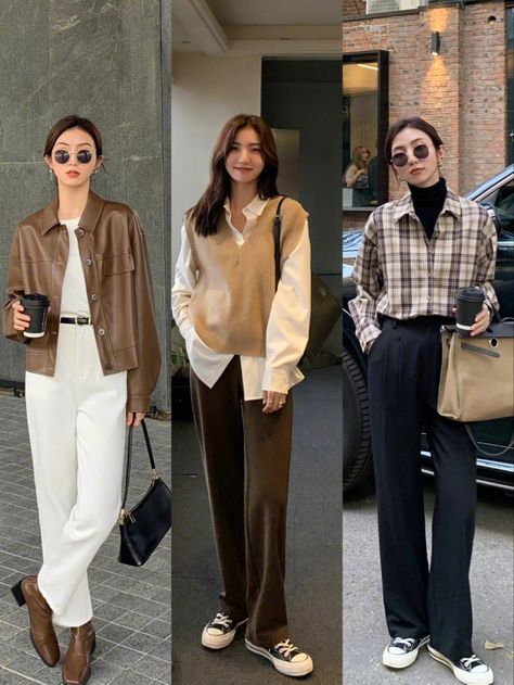 Korean Womens Fashion Casual, Autumn In Japan Outfit Street Style, Korean Autumn Outfits 2023, Korean Smart Casual Outfit Women, Seoul Autumn Fashion, Fall Outfits Women Japan, Japan Business Fashion, East Asian Fashion Street Styles, Korean Autumn Fashion Women