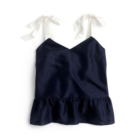 Feminine Top Blue Ruffle Top, Blue Peplum Top, Tall Girl Fashion, White Bow Tie, Navy Blue Top, Peplum Styling, Silk Bow, Peplum Styles, Jcrew Women