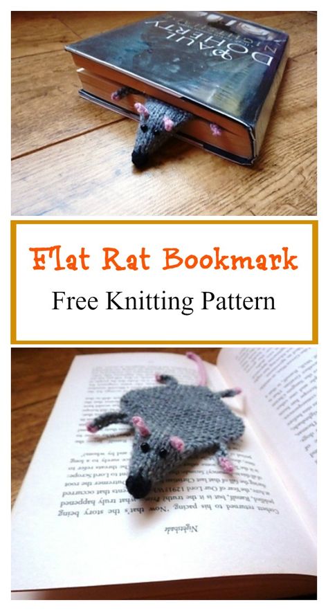 Flat Rat Bookmark Free Knitting Pattern #freeknittingpattern #bookmark Rat Bookmark, Pattern Bookmark, Bookmark Diy, Miniature Knitting, Crochet Bookmark, Animal Knitting Patterns, Beginner Knitting Patterns, Knitting Patterns Toys, Christmas Knitting Patterns