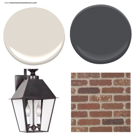 Option 1 for exterior paint with brick accents and our new lanterns- use same brick on entry way and on bottom of columns- gate Exterior Paint With Brick, Column Ideas, Grey Exterior House Colors, Window Shutters Exterior, Brick Columns, Best Exterior Paint, Window Trim Exterior, House Trim, Exterior Makeover