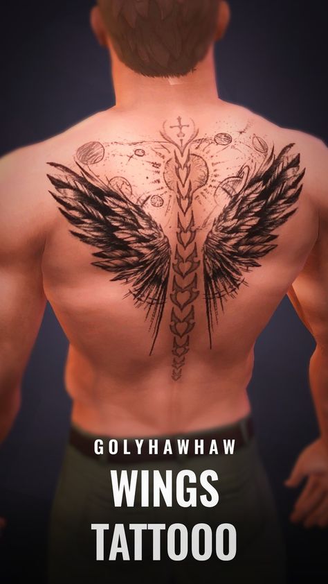 WINGS TATTOO | Patreon Sims 4 Male Clothes, Sims 4 Tattoos, The Sims 4 Skin, 4 Tattoo, Sims 4 Mm Cc, Sims 4 Body Mods, Tumblr Sims 4, Sims 4 Cc Skin, Sims 4 Mm