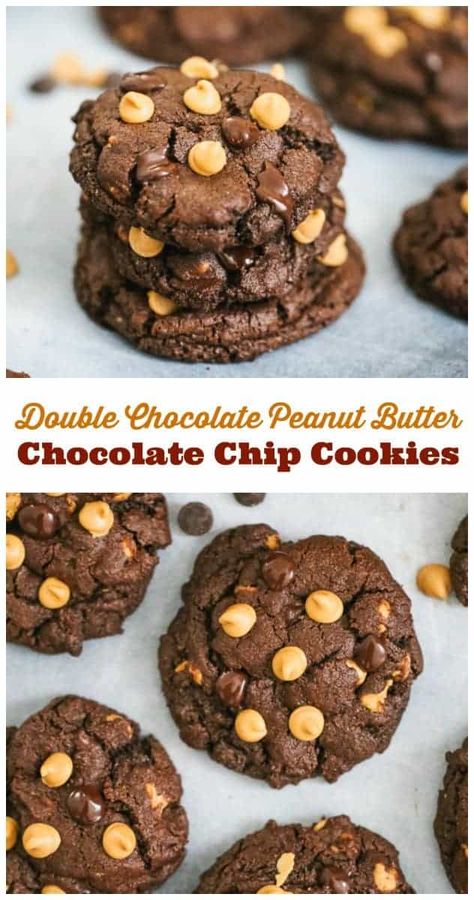 Peanut Butter And Chocolate Chips, Peanut Butter Chip Cookies, Cookies Healthy, Peanut Butter Chocolate Chip Cookies, Peanut Butter And Chocolate, Double Chocolate Cookies, Chocolate Peanut Butter Cookies, Peanut Butter Chips, Peanut Butter Chocolate Chip