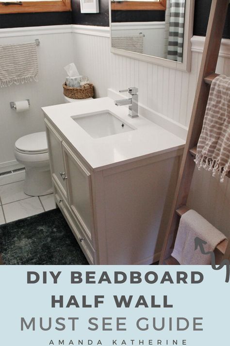 I will share our DIY tutorial for how we installed the beadboard paneling and the tools needed along with what beadboard material to choose that’s moisture resistant. Hopefully this will help answer your questions on if beadboard is right for your next project.  Our first home was a fixer upper and full of projects. The first project (excluding painting walls) was gutting our bathroom. The house was small so it was the only bathroom in the house and it needed to be updated BAD. Beadboard In Bathroom, Beadboard Bathroom Walls, Installing Beadboard Panels, Diy Beadboard Walls, Beadboard And Wallpaper, Beadboard Half Wall, How To Install Beadboard, Diy Beadboard, Paneling Ideas