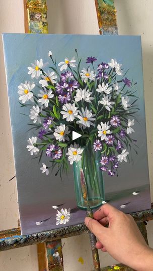 Simple painting ideas for beginners / Flower painting ideas for beginners | By Painting SkillsFacebook Floral Painting For Beginners, Acrylic Painting Flowers For Beginners, Easy Flower Painting Tutorials, Easy Flower Painting Acrylic, Simple Painting Ideas For Beginners, Flower Painting Ideas, Beginners Acrylic Painting, Acrylic Painting Ideas For Beginners, Wood Paintings