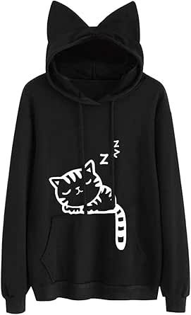 Sweat Noir, Cat Hoodie, Kangaroo Pocket Hoodie, Pocket Hoodie, Sweatshirt Outfit, Round Neck Sweaters, Warm Sweaters, Hoodie Girl, Print Pullover