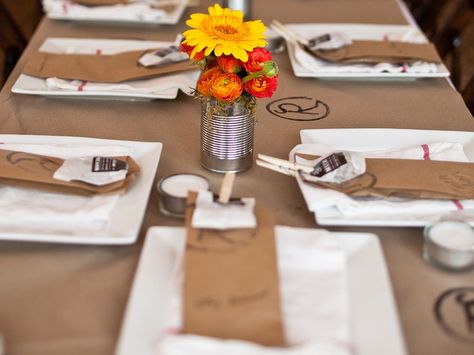 brown paper table cloth Texas Ranch Wedding, Diy Tablecloth, Thanksgiving Kids Table, Paper Tablecloth, Paper Table Runner, Barn Parties, Texas Ranch, Paper Table, Holiday Tablescapes