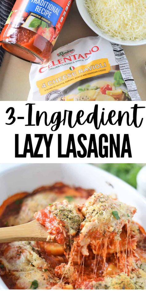 Looking for a simple dinner that won't break the bank? Try this Lazy Lasagna! With just three ingredients and made in one pan, it’s a total game changer for busy weeknights. Budget friendly and kid approved! Flavorful, filling, and super easy to whip up, this dish will quickly become a weeknight favorite. Easy One Pan Lasagna Recipe, Crock Pot Lazy Lasagna, Lazy Girl Lasagna, Lazy Lasagna Ravioli, Lazy Mom Dinners, Lazy Day Lasagna, One Pot Lasagna, Ravioli Casserole, Lazy Lasagna