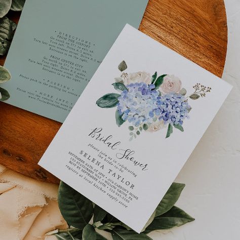 Elegant Blue Hydrangea With Details Bridal Shower Invitation #zazzle #weddinginvitations #birthdayinvitations #babyshowerinvitations #zazzleinvitations #monogram #businesscards #graduation #homedecor Bridal Shower Elegant, Bridal Shower Modern, Blue Flowers Wedding, Modern Bridal Shower, Elegant Bridal Shower, Blue Wedding Flowers, Elegant Watercolor, Floral Bridal Shower Invitations, Watercolor Blue