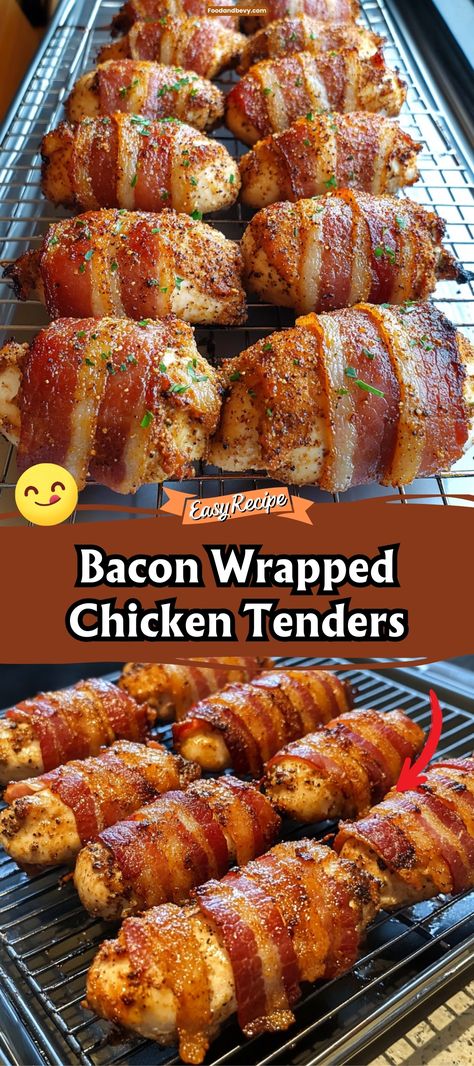 Elevate your appetizer game with Bacon Wrapped Chicken Tenders, where juicy chicken is encased in crispy bacon and baked to perfection. These tenders are a savory delight, combining the smoky flavor of bacon with tender, flavorful chicken, making them a hit at any gathering or a special family dinner. #BaconWrappedChicken #AppetizerIdeas #PartyFood Chicken Tenderloins Wrapped In Bacon, Chicken Tenders And Bacon Recipes, Chicken Wrapped With Bacon, Recipes With Chicken And Bacon, Chicken Wrapped In Bacon Baked, Bacon Wrapped Chicken Appetizers, Dinners With Bacon, Chicken Wrapped Bacon, Recipes With Chicken Tenderloins