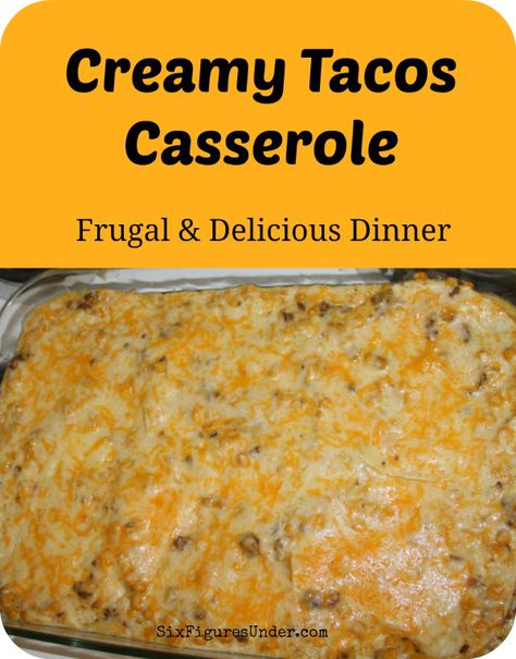 Creamy Tacos Casserole had been in my family for at least 3 generations, this is one of my all time favorite comfort foods! Creamy Tacos, Tacos Casserole, Beef Roasts, Pork Dinners, Living Frugal, Dinner Plans, Six Figures, Supper Ideas, Taco Casserole